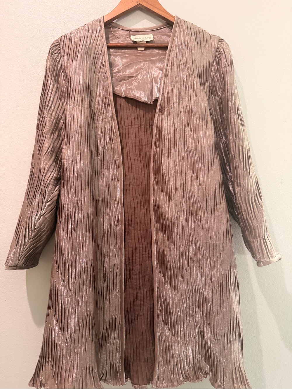 Vintage Joan Davis Made in USA Shimmery Brown Crushed Pleated Duster Festive 16W